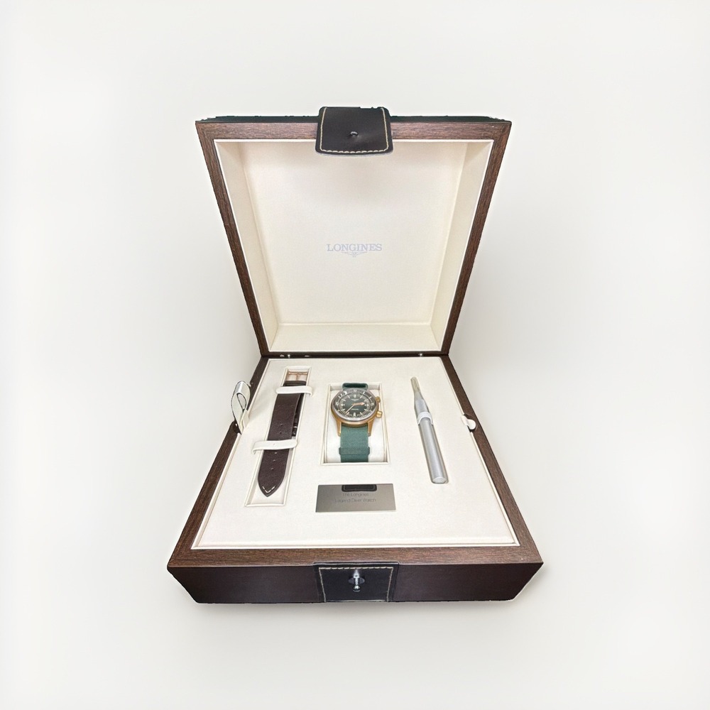 Longines Legend Diver Bronze 42mm Auto Green Dial 300m Box Papers Extra Strap